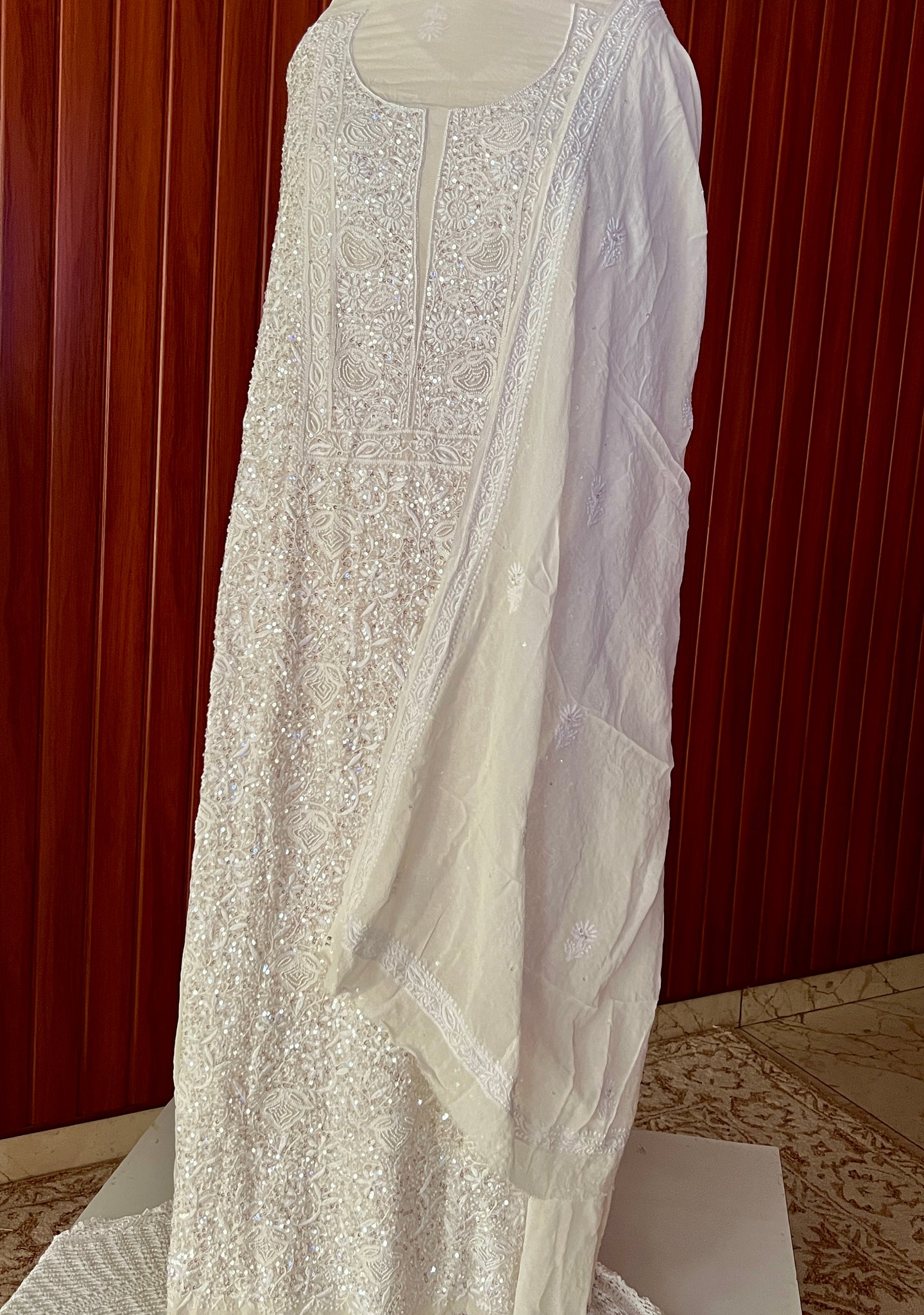 Suhaan Cream Chikankari pearl sequins work kurta and dupatta